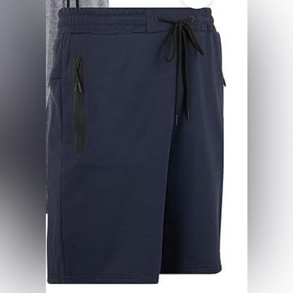 NWT Pure Champ Men’s NAVY French Terry Casual Gym Shorts w/Zip Pockets - Size M - Picture 2 of 9